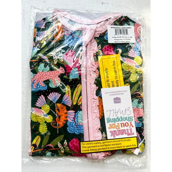 Poppy Kids Co Jungle Pattern Premium Bamboo Ruffle Romper Size 0-3 mons NWT 🌿🦁 - Picture 4 of 4